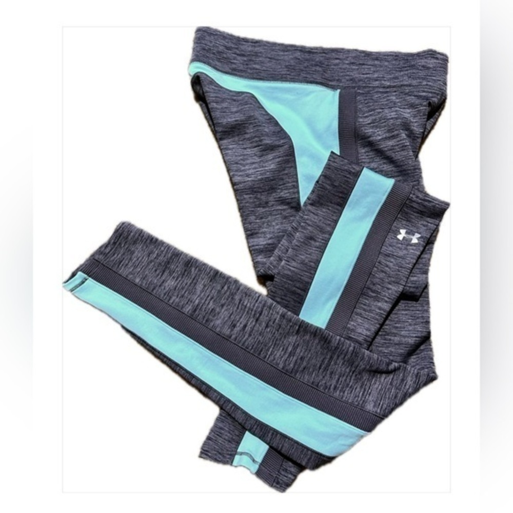 Under Armour Coldgear Women's Ankle Leggings Gray & Aqua Blue Medium